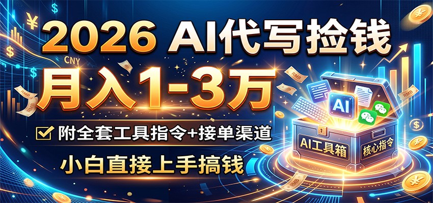 2026 AI代写捡钱，月入1-3万，附全套工具指令+接单渠道，小白直接上手搞钱-小白项目网