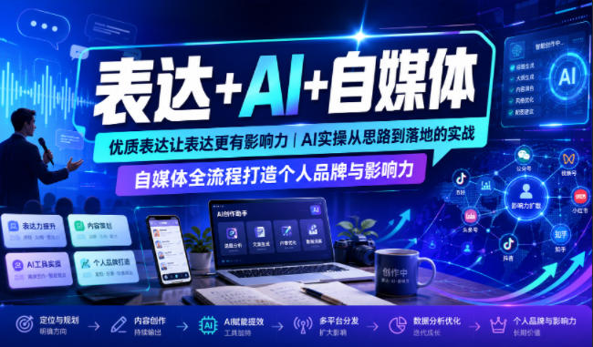 表达+AI+自媒体，优质表达让表达更有影响力|AI实操从思路到落地的实战|自媒体全流程打造个人品牌与影响力-小白项目网