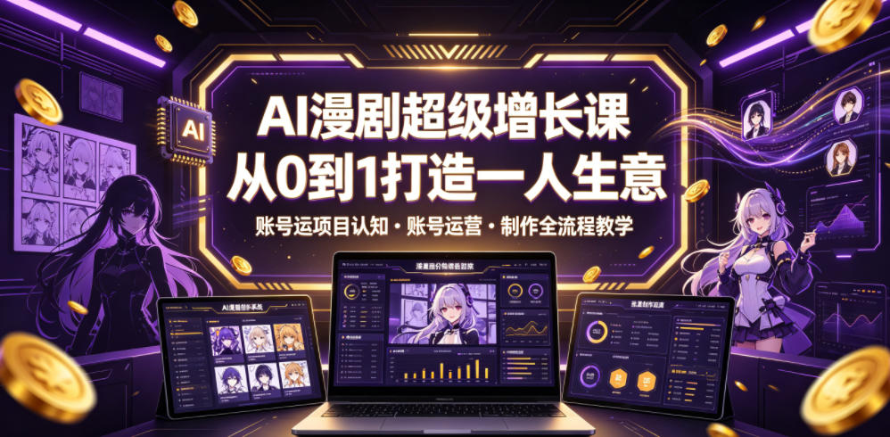 AI漫剧超级增长课,从0到1打造一人生意,项目认知・账号运营・制作全流程教学-小白项目网