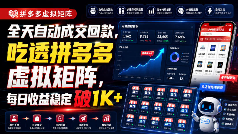 全天自动成交回款，吃透拼多多虚拟矩阵，每日收益稳定破1K+【揭秘】-小白项目网