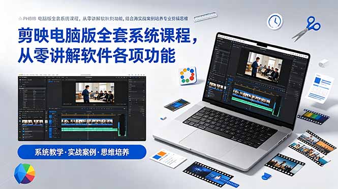 剪映电脑版全套系统课程，从零讲解软件各项功能，结合海量实战案例培养专业剪辑思维-小白项目网
